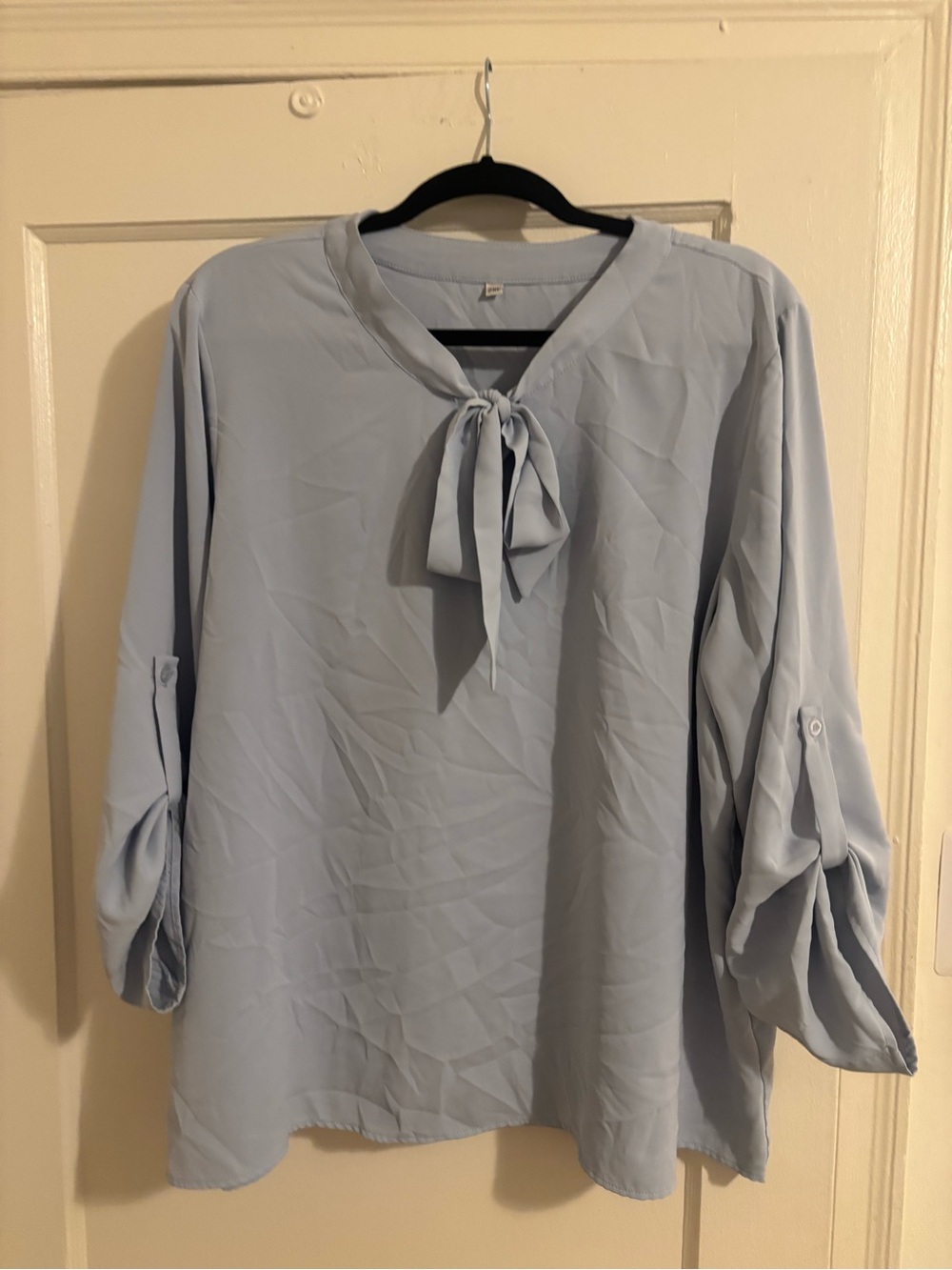Women’s Light Blue Tie-Neck Blouse
